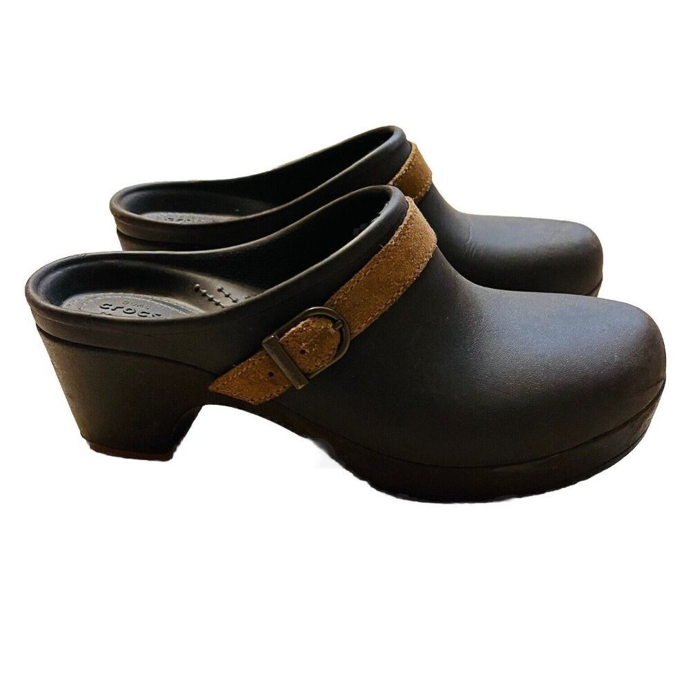 Crocs Sarah Mules Clog Expresso Strap Heel Brown Womens 8 Slip On Shoes Chunky